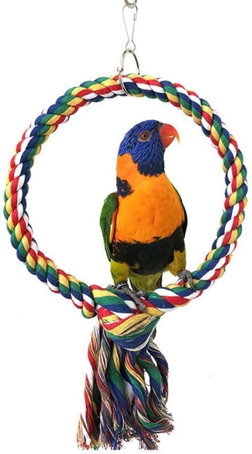 Litewoo Bird Swing Rope Perch Stand 2 Rings Toy for Parrots, L