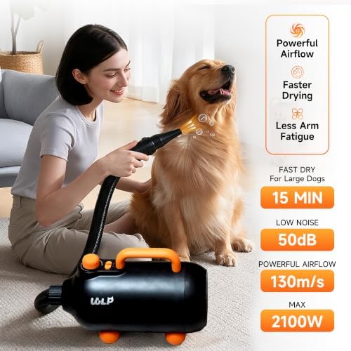 WLP Complete Home Pet Grooming System, 4-in-1 Grooming Vacuum & Dryer 2100W 32000Pa 2.5L Dust Cup, Plus Hands-Free Hanging Neck Pet Dryer 110000 RPM NTC UV Light, 2-Piece Bundle for Dogs Cats