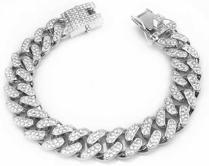 Dog Collar Cuban Silver Link Cat Collar Crystal Dog Chain Necklace Metal by Unknown