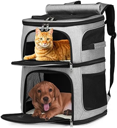 Double Cat Carrier, Cat Backpack Carrier for 2 Cats, Multi Dog Backpack, Two Cat Carrier with 7 Ventilation Windows, Built-in Frame and Support Plate, Safety Straps, Collapsible, Perfect for Travel
