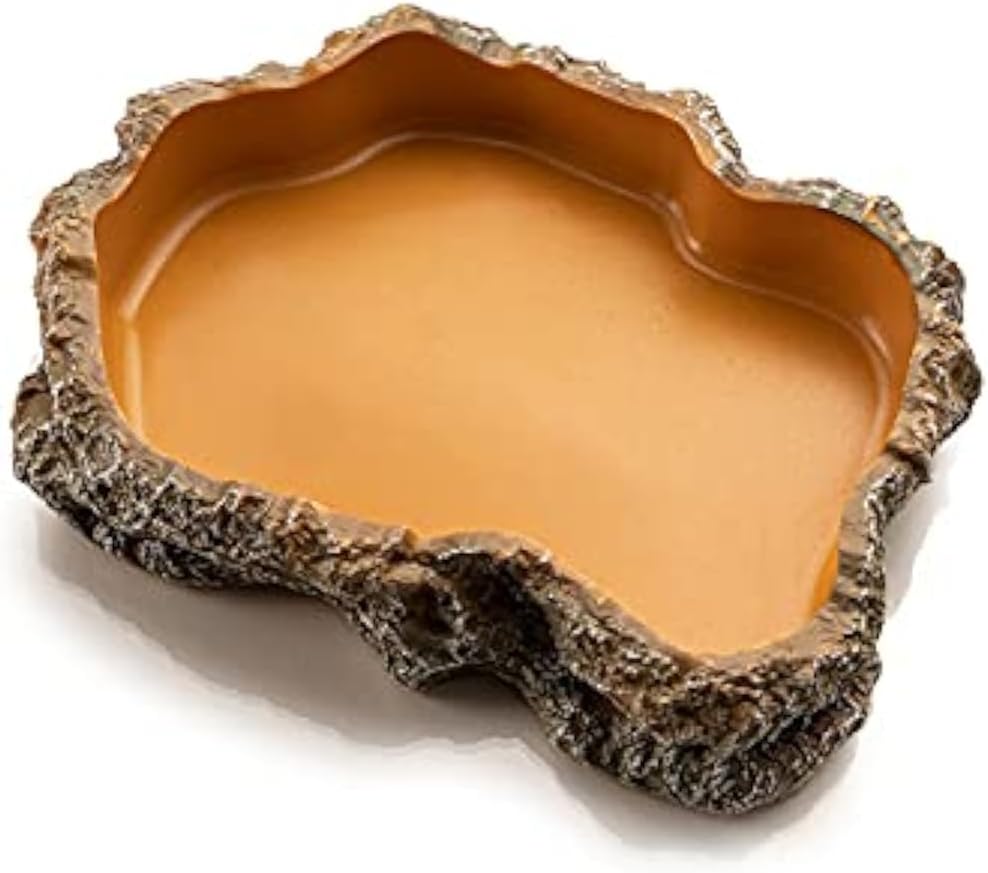 Extra Large Simulation Rock Reptile Feeding Bowls Resin Corn Snake Ball Python Iguana Bearded Dragon Tortoise Food Water Dish Bathing Bowl Habitat Accessories, 9.5 inch x 6 inch, S