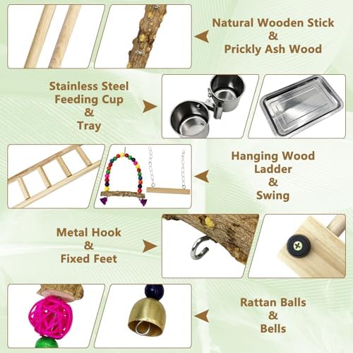 Tfwadmx Bird Playground Parrots Play Stand Birdcage Play Stand Play Gym Parakeet Ladders Exercise with Feeder Cups for Cockatoo Lovebirds SmallBirds Conure Cockatiel Cage Accessories Toy