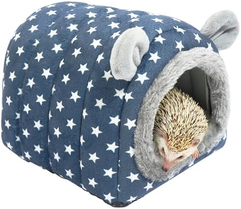 Hedgehog Bed Cave Hideout Hedgehog Accessories Hedgehog House, Hamster Small Animals Cage Supplies Warm House (Blue)