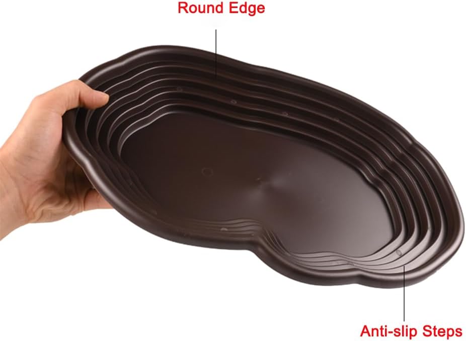 Extra Large Reptile Bathing Pool Reptile Feeding Dish Water Bowl with Ramp Aquarium Ornament for Gecko, Snake, Turtle, Bearded Dragon, Lizard Bath(Black)