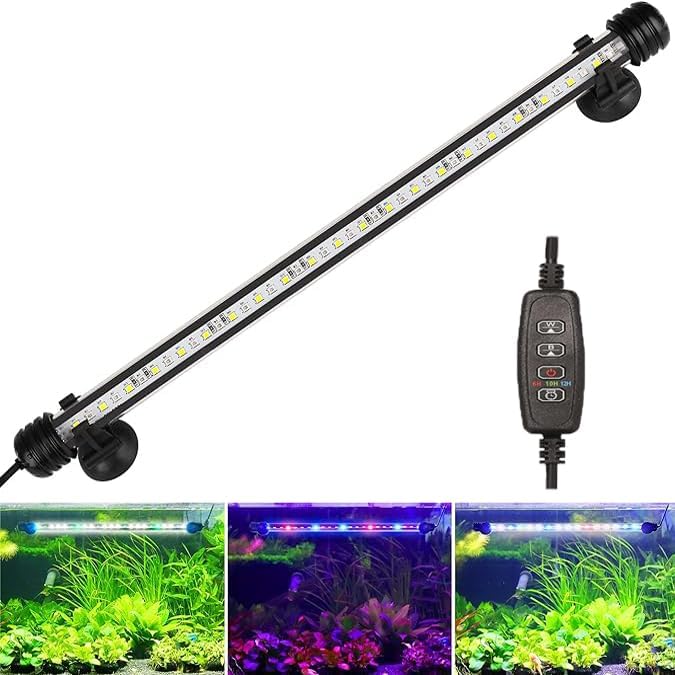 Submersible Aquarium Light for Fish Tank,Full Spectrum Fish Tank Light with Timer Auto On/Off, LED Aquarium Light Bar 3 Lighting Modes Dimmer Adjustable Brightness,23.2inch (with timer&dimmer)