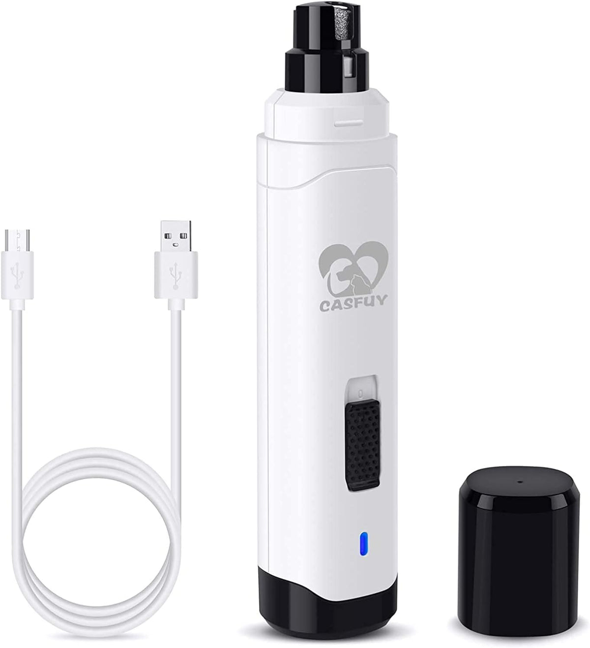 Casfuy Dog Nail Grinder Upgraded - Professional 2-Speed Whisper-Quiet Electric Pet Nail Trimmer Painless Paws Grooming & Smoothing for Small Medium Large Dogs & Cats (White)