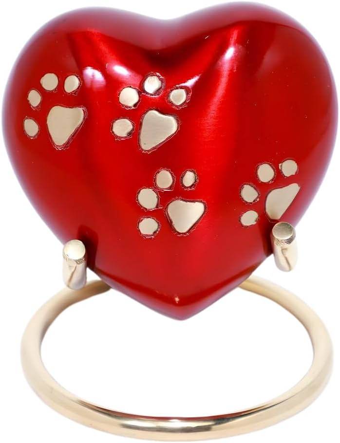 Urn for Pet Ashes Love Paw Heart Stand Cremation Memorial, Pewter 3"