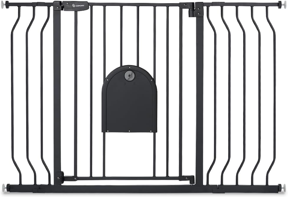 COMOMY 29.5-43.7" Pet Gate with Adjustable Cat Door for Stairs Doorways