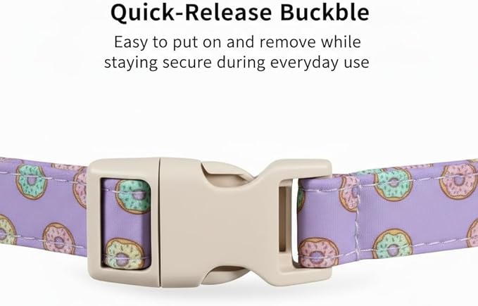 Girl Dog Collar with Unique Purple and Donut Print, Cute Dog Collar - Image 3