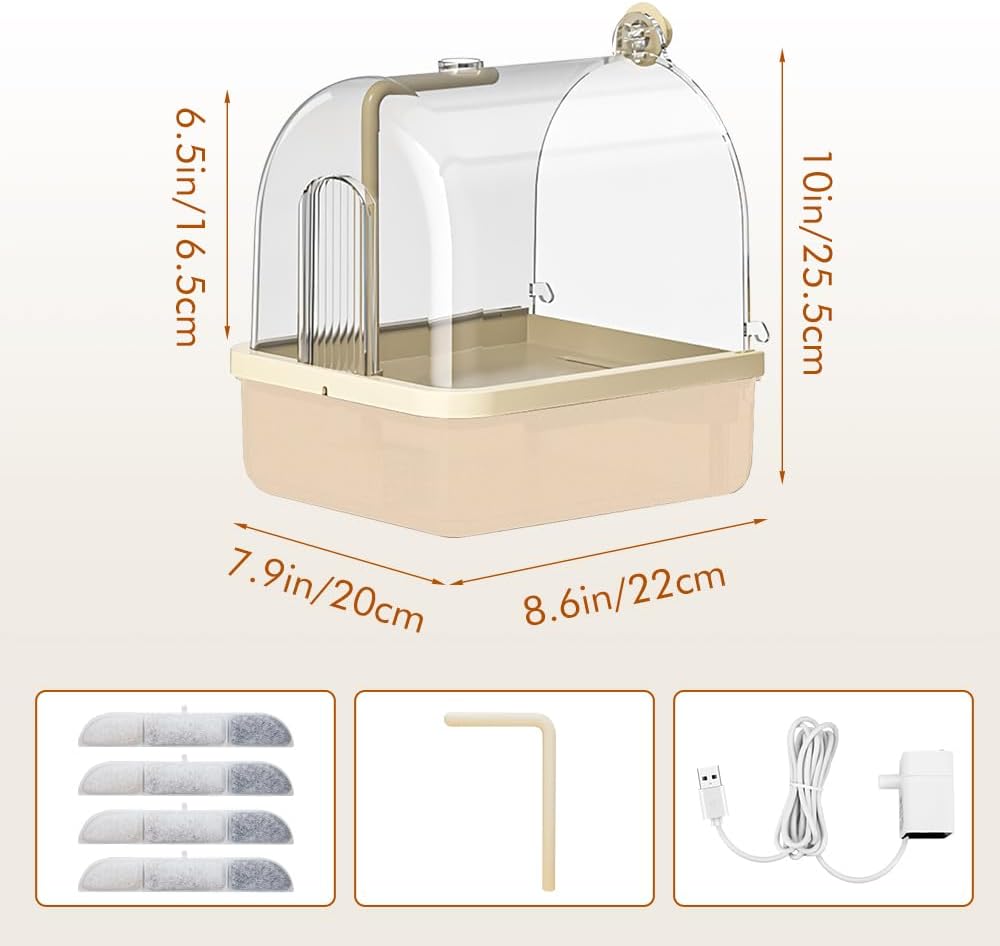 Automatic Bird Bath for Cage, Parakeet Bath with Pump
