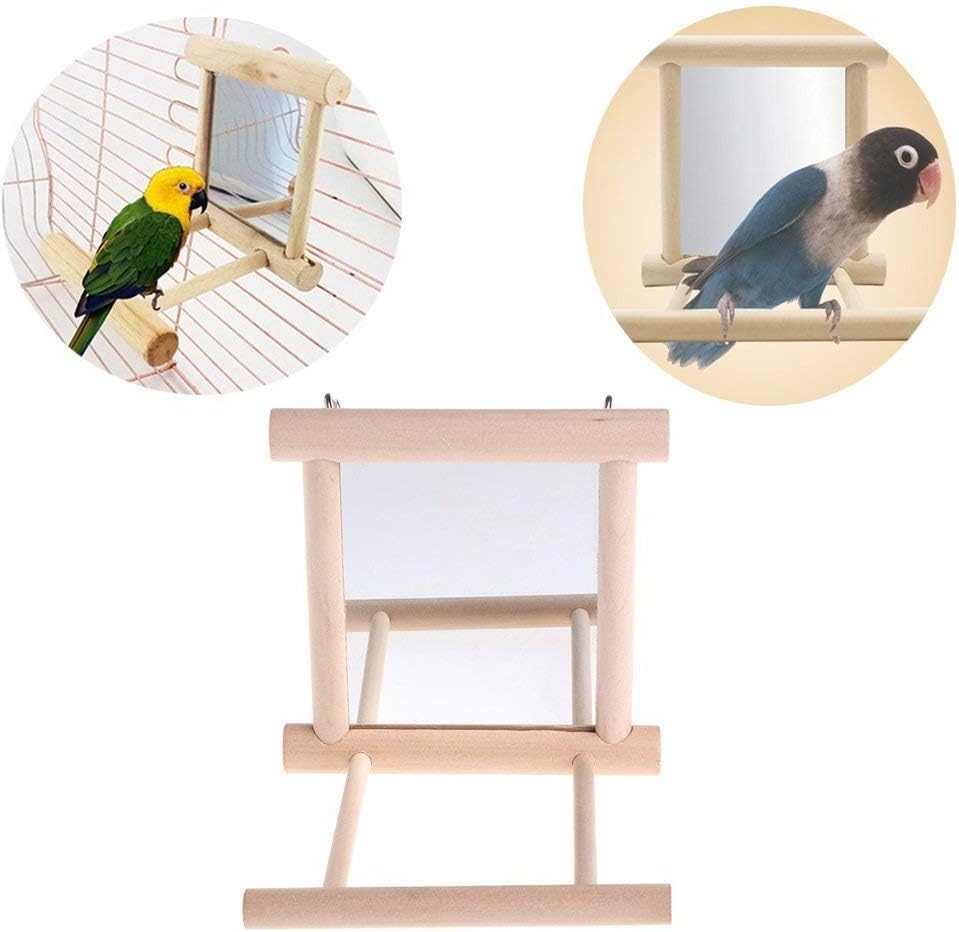 Litewoo Bird Mirror with Perch Parrot Swing Interactive Play Toys, 2 PC