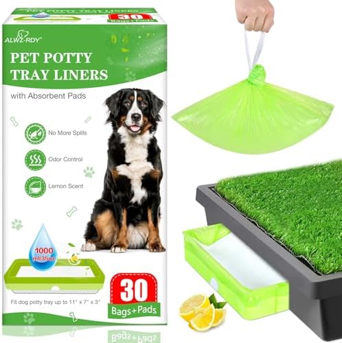 30 Pack Pet Loo Liners with Super Absorbent Pads for Petsafe Dog Potty Disposable Drawstring Pet Pee Pod Tray Bags Urine Disposal Kit Lemon Scent