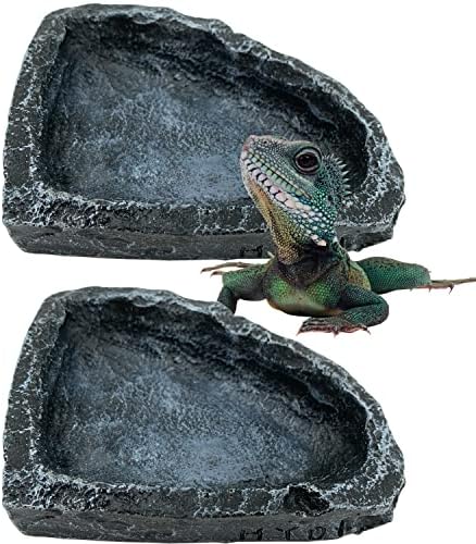Reptile Water Dish Food Bowl, 2 Pack Reptile Feeding Dish Corner Bowl Terrarium Bowls for Bearded Dragon Lizard Frog Gecko Tortoise Hermit Crab