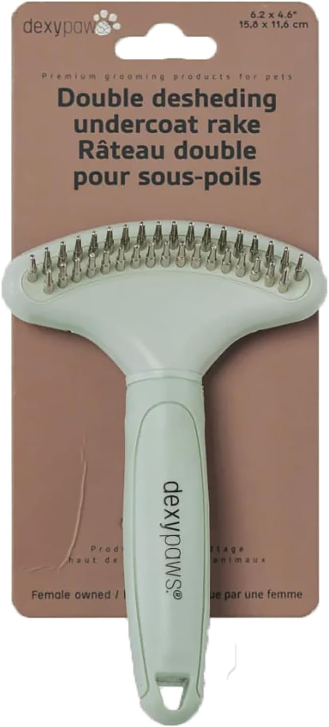 Pet Double Deshedding Undercoat Rake for Dogs & Cats - Sage Green