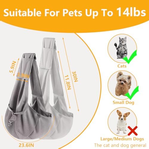 Dog Sling Adjustable Breathable for Small Dogs Cats 3-14 lbs,Grey