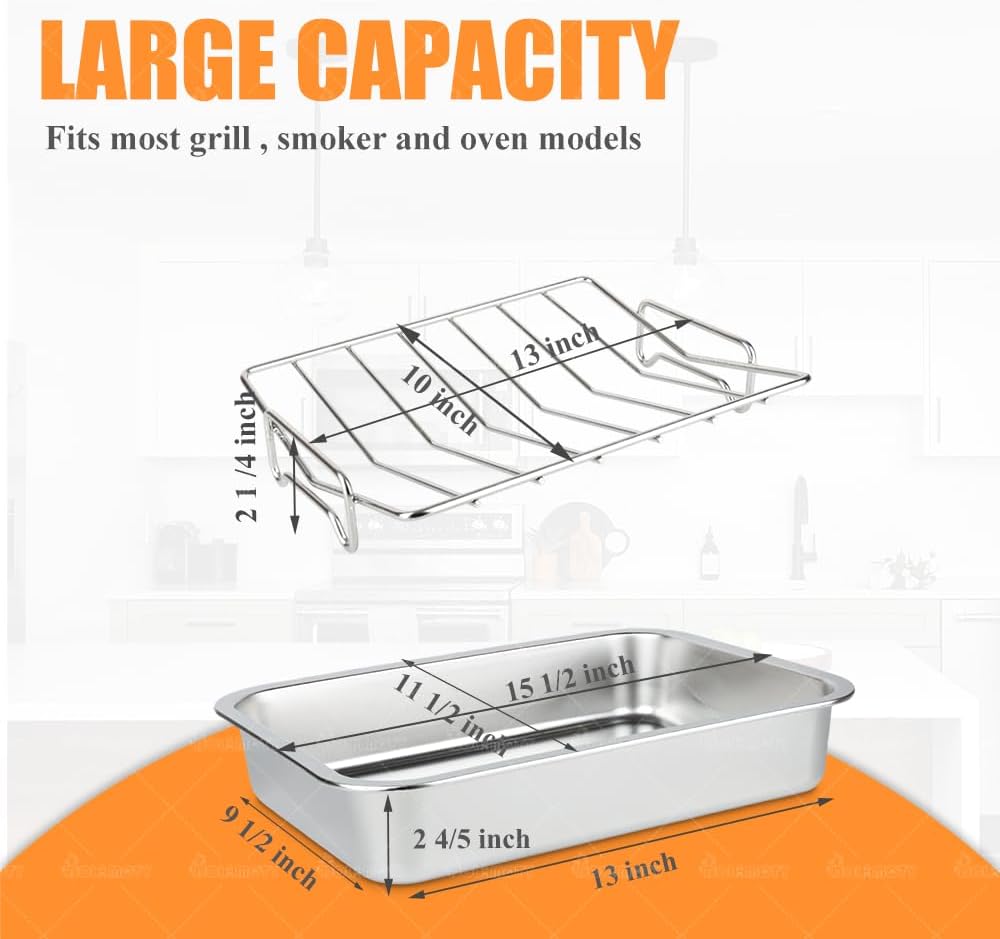 Stainless Steel Turkey Roaster Roasting V Rack with Pan