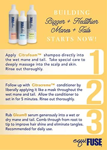 EquiFuse CitraShampoo Sulfate Free, Plant Based Foaming Horse Shampoo, Promotes Gentle Clean and Hair Health that Fights Dryness, and Dandruff | with Coconut Oil and Refreshing Citrus Scent, 16oz