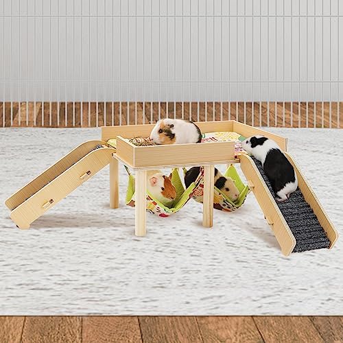 MEWTOGO Wooden Guinea Pigs Hammock with Platform