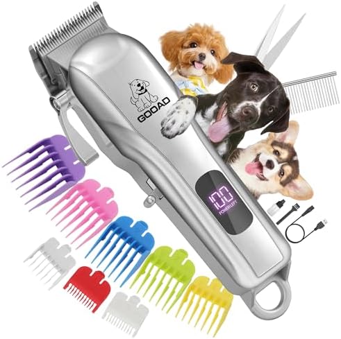 Cordless Dog Clippers for Thick Coats,Quiet Pet Grooming Kit(Silver)