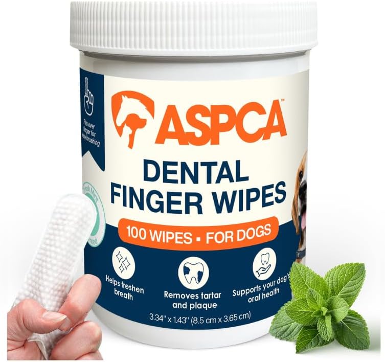 ASPCA Dental Finger Wipes for Dogs, Fresh Mint, 100 Count