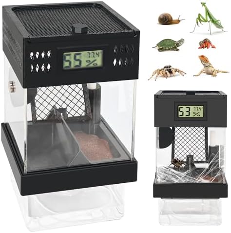 Pre-Assembled Jumping Spider Enclosure,Spider Enclosure with Thermometer and Self-Humidifying Device,Insect Terrarium with All-Side Ventilation, Praying Mantis Habitat,Includes a Hideout.
