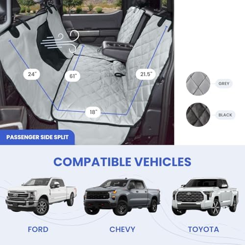 4Knines Crew Cab Truck Seat Cover with Mesh Window for Fold-Up Seat, Grey