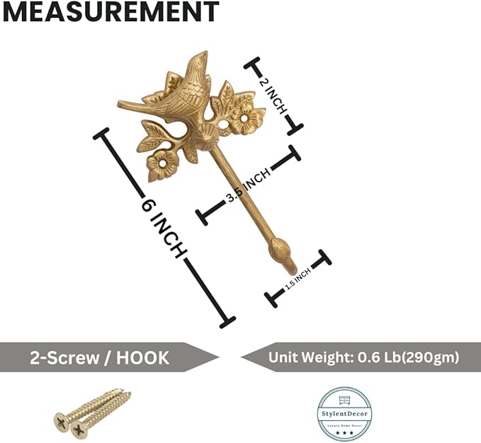 STYLENT Decor Solid Brass Bird Antique Towel Hook Bathroom Accessories Retro - Image 5