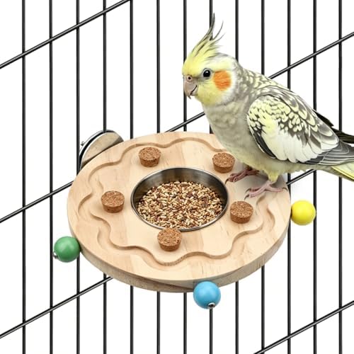Litewoo Wood Bird Perch Stand with Feeding Cup Parrot Platform Chew Toys