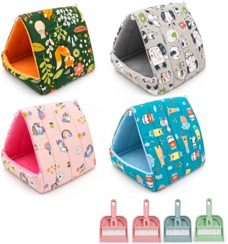 4 Pack Guinea Pig Hideout Bed, 4 Colors Soft Small Animal Houses with Removable Washable Pads, Cozy Guinea Pig Cave for Bunny, Dwarf Rabbit, Hedgehog and Chinchilla