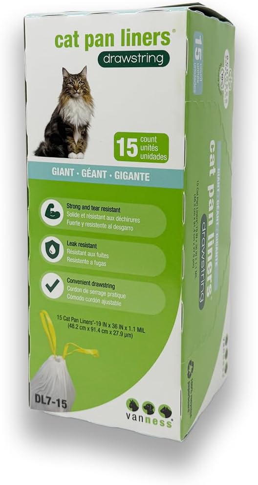 Van Ness DL715 Pureness Extra Giant Drawstring Cat Pan Liner, 15-Count