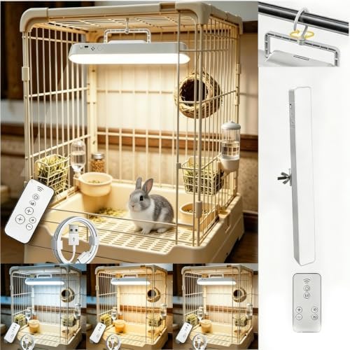 Rabbit Cage Light, Dimmable Rabbit Cage Lamp with Timer, 3 Color Temperatures for Bunny Hamster Guinea Pig