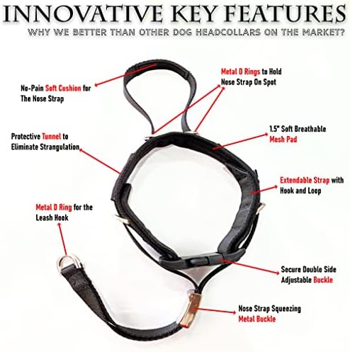 PetsProMax No-Pull Dog Headcollar for Large Dogs (Agressive/Reactive Dogs; Instant Stop Pulling; Gentle Training Collar for Dogs; Comfortable, Safe, and Effective Walking/Training Solution (Black, L)