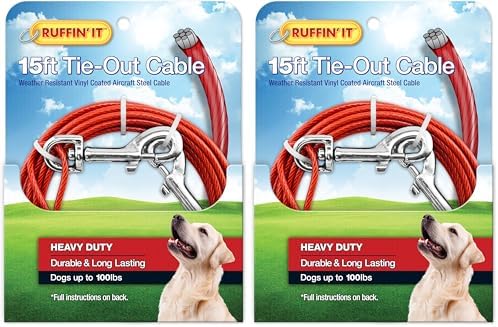 Ruffin' It 15 ft. Heavy Duty Cable Tie-Out for Dogs, 1700# Strength Up to 100 lbs (Pack of 2)
