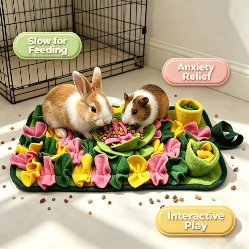 Guinea Pigs Foraging Mat，Rabbit Snuffle Mat for Bunny Hamsters Puzzle Toys Ferrets Interactive Feeding Mat for Hedgehog Chinchillas Small Animals (Green)