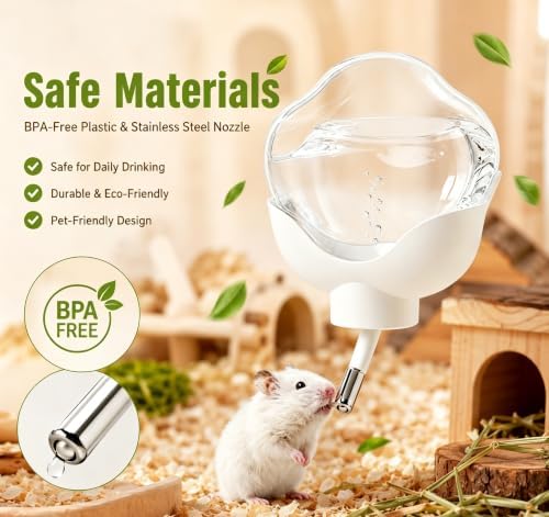Guinea Pig Water Bottle No Drip, 17oz Rabbit Water Dispenser for Cage,White