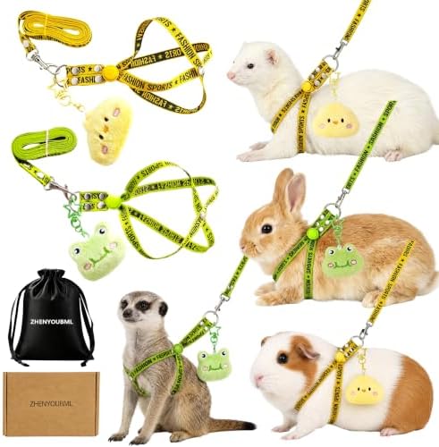 2PCS Ferret Harness and Leash, Adjustable Guinea Pig Harness, Bunny Leash