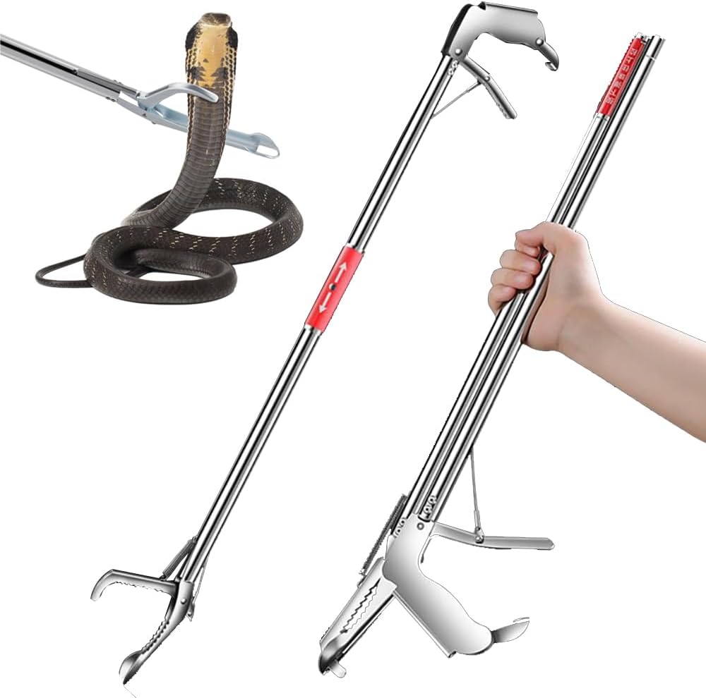 weilaike 47.3" Snake Grabber Tool, Collapsible 2 Sections Snake Stick, Snake Tongs Only 24 in After Folding, Can Also Be Used as Reptile Tongs and Snake Hook