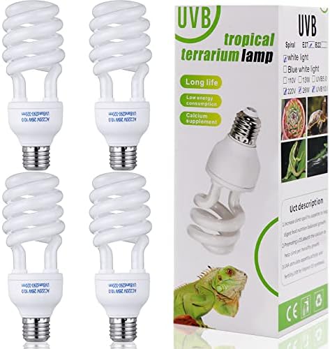 Reginary 4 Pcs Reptile Uvb Bulb 10.0 26w, Uvb Light for Bearded Dragon