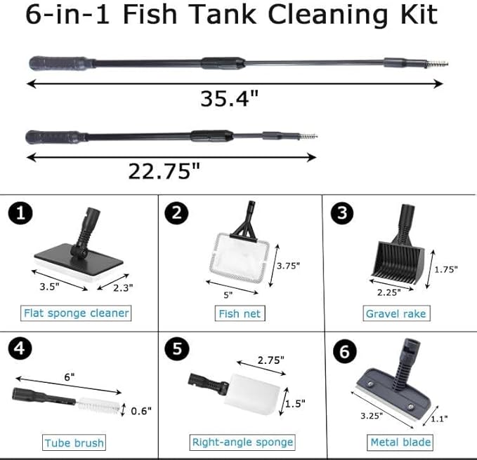AQUANEAT 6 in 1 Fish Tank Cleaning Tools, Aquarium Cleaner Set - Image 2