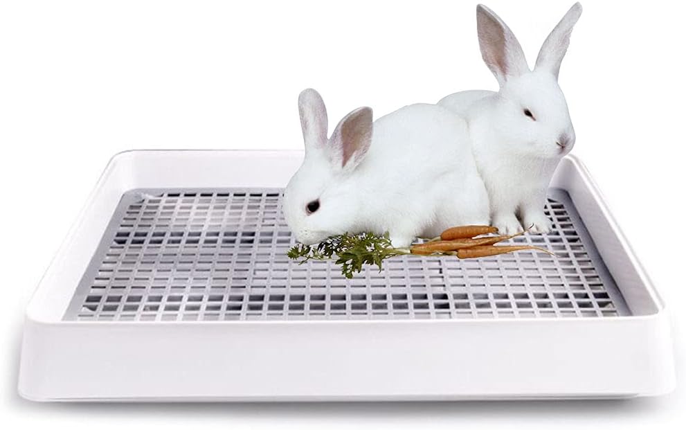 Rabbit Litter Box with Grid 15x12in, Potty Training Pan for Small Animals
