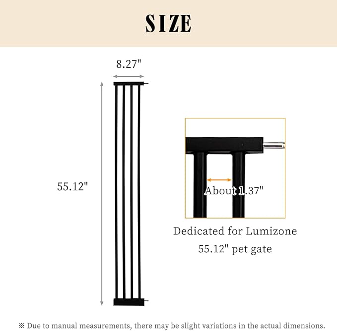 Lumizone Extra Tall Pet Gate 55.12" High Pressure Mounted 8.27" Wide Extension - Image 2