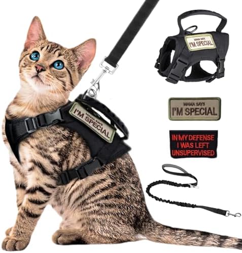 Tactical Cat Harness and Leash Set Soft Mesh Adjustable Large Cat Vest with Rubber Handle Easy to Control for Large Cat Small Dog Outdoor Walking