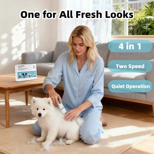 Dog Grooming Kit Hair Clipper with LCD Display - Low Noise Pet Hair Trimmer, Pet Nail Grinder Clippers for Grooming, Rechargeable Cordless Waterproof Paw Trimmer for Cats