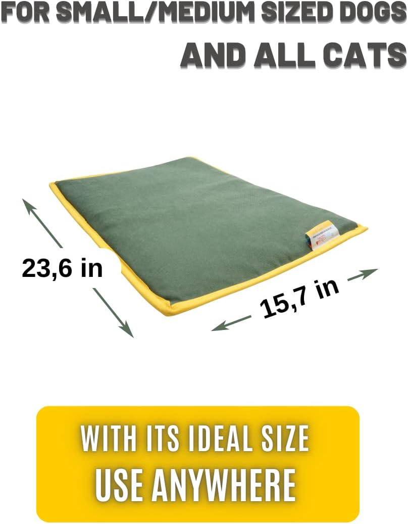 pawdaz Cooling Heating Mat for Cat & Dog Small Medium Pet (16x24), 5 Layers Microwave Water Repellent No-Electric Thermal Pad Washable Non Slip Durable Solid Warming Gel Bed (Khaki)