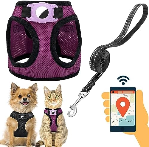 Dog Harness with AirTag Holder & 5 ft Leash Set for Small Dogs