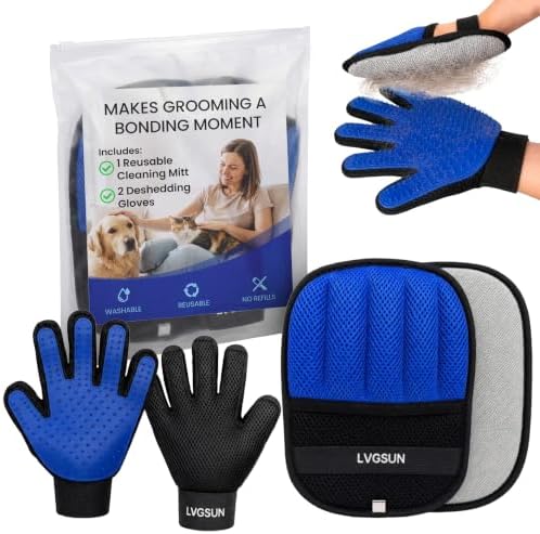 Cat Grooming Kit for Shedding – Deshedding Gloves + Self-Cleaning Mitt