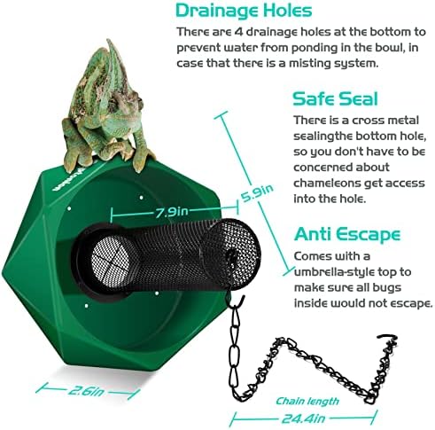 Hookable Chameleon Feeding Bowl, Professional Live Worm Organizer with Column for Prey to Climb and Move, Suitable for Lizard, Bearded Dragon, Iguana, Gecko, Toad, Frog