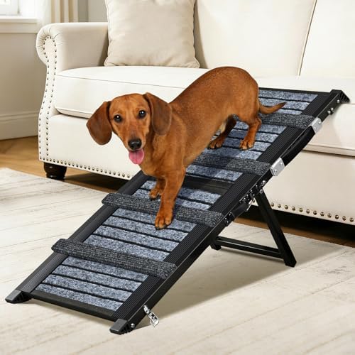 Upgraded Dog Ramp for Couch & Bed, Foldable Small Dog Ramp for Sofa Stairs, 4 Adjustable Height from 10'' to 20'', Aluminum Portable Stable Pet Steps with Non-Slip Pad, Up to 35 lbs