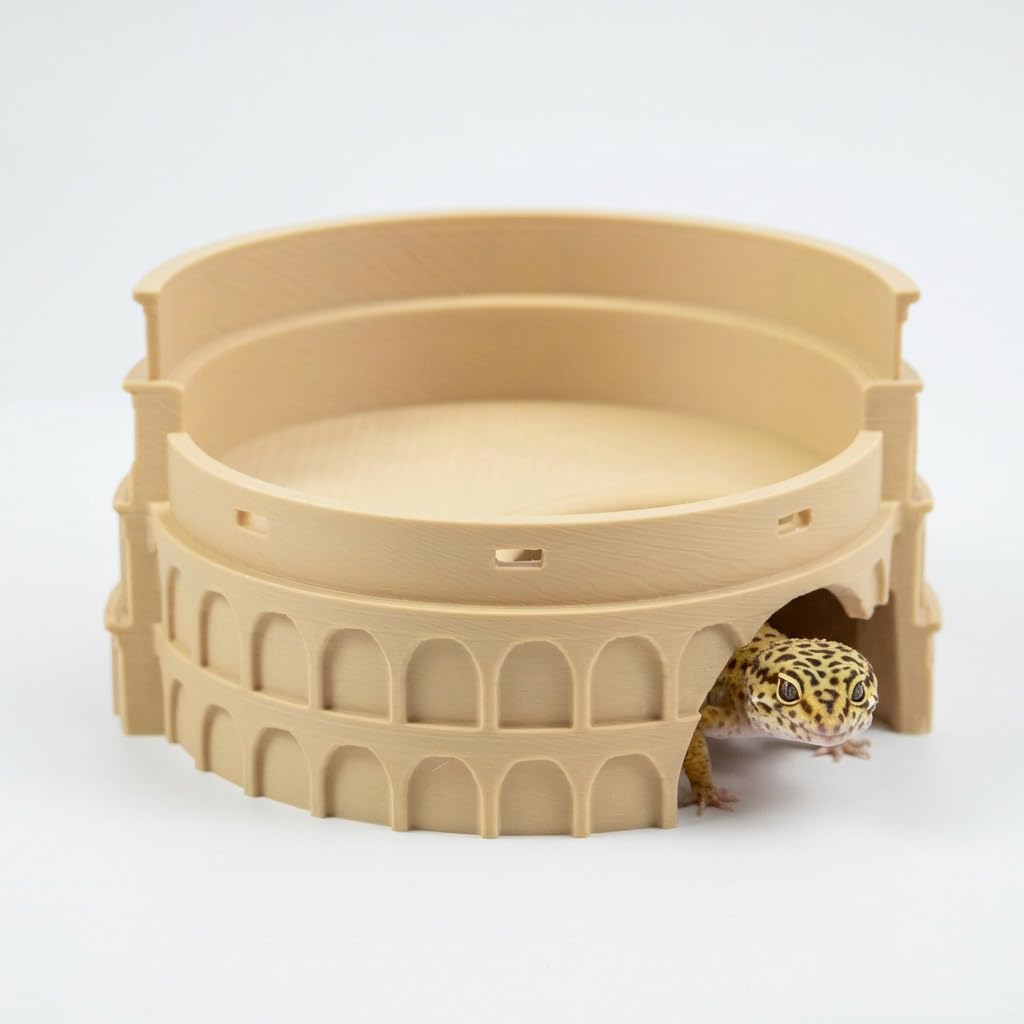 Reptile Basking Platform and Habitat Decor Lizard Hideout Cave and Climbing Ramp 3D Printed Roman Colosseum for Leopard Gecko, Bearded Dragon, and Small Amphibians