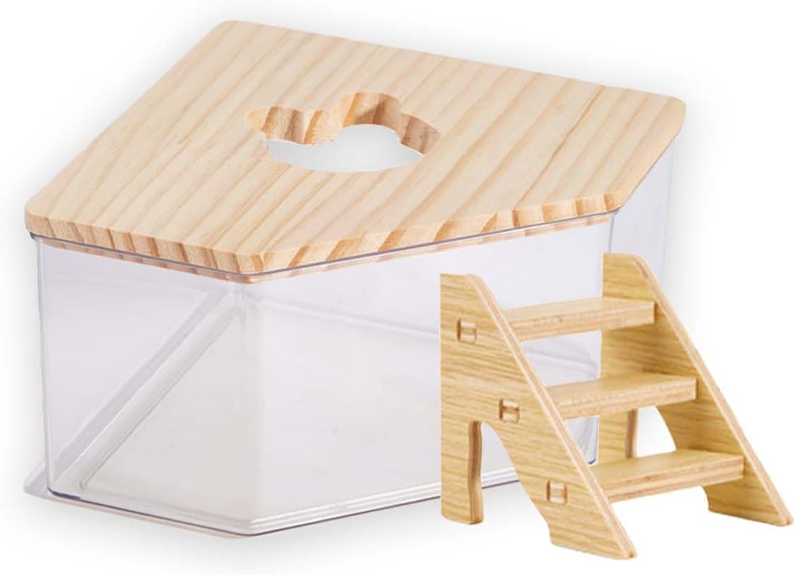 Transparent Pentagon Hamster Sand Bath Box for Hamster Cage Accessories, Digging Sand Container with Climbing Ladder, Large Sandbox for Hamsters Dust Bath and Play Sand，Large